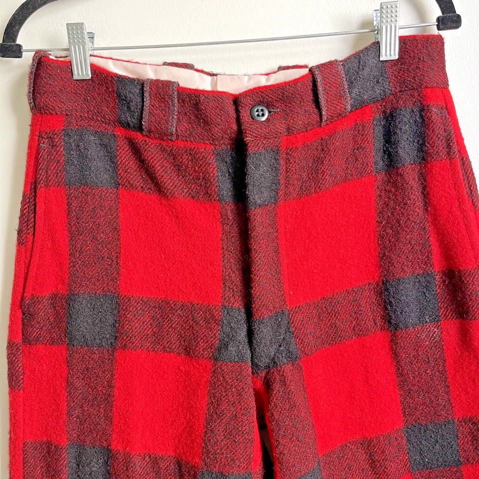 NO TAGS Vintage 40s 50s Johnson Woolen Mills Wool Pants Buffalo Plaid 30 x 32 - Image 2 of 4