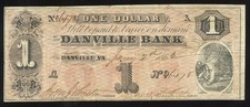 Danville, Virginia Danville Bank $1 January 2nd, 1862 - Last Capital of the CSA