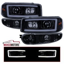 Smoke Projector Headlights Fits 2000-2006 Gmc Sierra Yukon Led Tube Bumper Lamps
