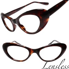 Genuine Vintage Nostalgic Mod Style Tortoise Lensless Cat Eye Glasses Frames