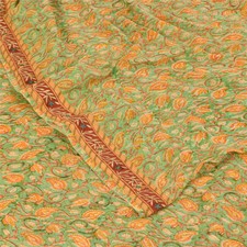Sanskriti Vintage Sarees Green/Orange Pure Georgette Silk Print Sari 5 Yd Fabric
