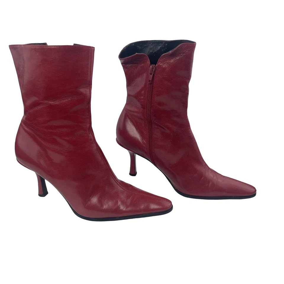 Botines Nine West de cuero rojo punta punta tacón de aguja talla Y2K 7,5 M Foto 2 de 4