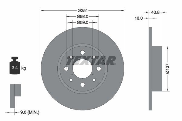 2X Bremsscheibe Hinten Textar 92202303 FÜR Alfa Romeo Scheibenbremse-image