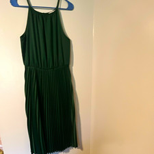 mi ami Green Solid Halter Sleeveless Pleated Midi Maxi Dress Elastic Waist L