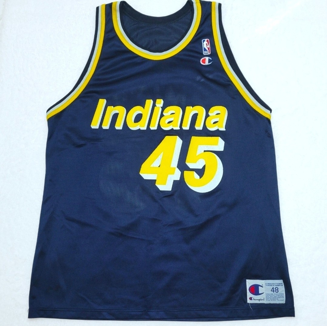 VINTAGE Champion #45 Rik Smits Indiana Pacers navy blue NBA jersey 