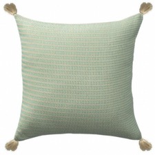 18" X 18" Light Turquoise And Ivory 100 Cotton Striped Zippered Pillow