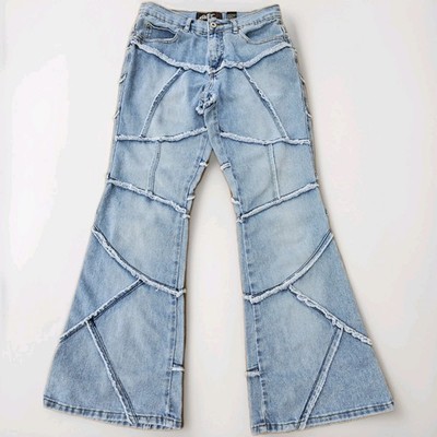 Lazer Jeans Patchwork Flare Jeans Size S Y2K Low Rise Exposed Seams