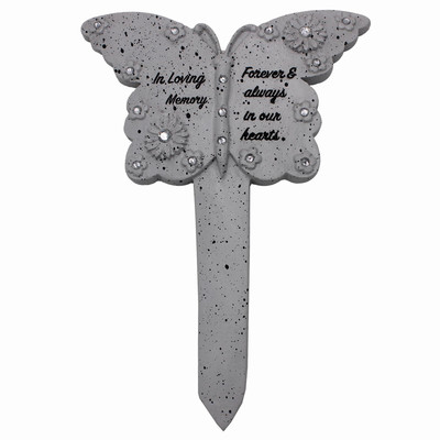 Erinnerungsstück Schmetterling Pfahl mit Diamanté und Blumendetail - In liebevoller Erinnerung 