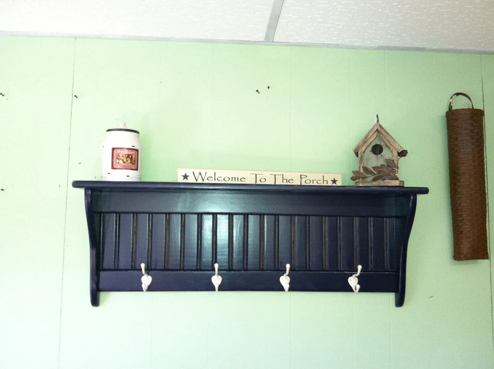 Perchero de Pared 36" Rústico Azul Marino Perchero con Estante para Pared Foto 2 de 4