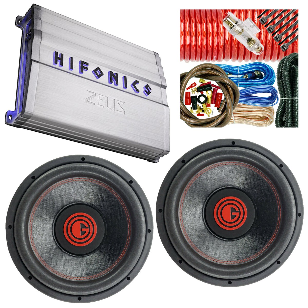 Hifonics Zeus ZG-1800.1D 1800W Class D Amp + 2x Subwoofers 12