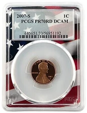 2007 S Lincoln Penny PCGS PR70 DCAM Flag Picture Frame