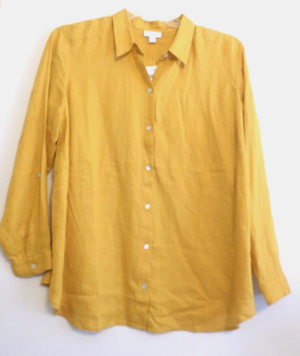 NWT-J JILL LOVE LINEN BUTTON FRONT TAB SLEEVE TUNIC/BLOUSE-DANDELION-XL-$89-NICE