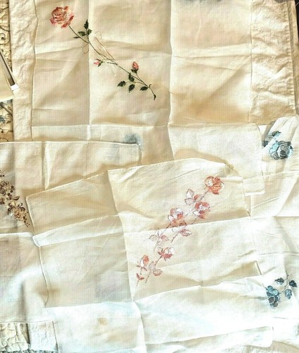 4 LINEN Cotton Switzerland Brides Vintage Handkerchiefs NAPKIN ROSE PINK BLUE