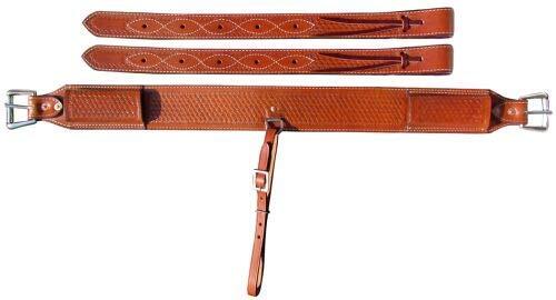 Showman 3" Wide Basketweave Tooled Leather Back Cinch w/ Roller Buckles - Picture 1 of 2