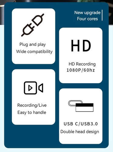 Video Capture Card 4K HDMI to USB C Adapter Type C 1080P Recorder Game Streaming - Afbeelding 2 van 14