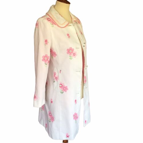 Cynthia Steffe Womens Floral Embordered Coat Size S White Pique Cotton Lined - Picture 2 of 15