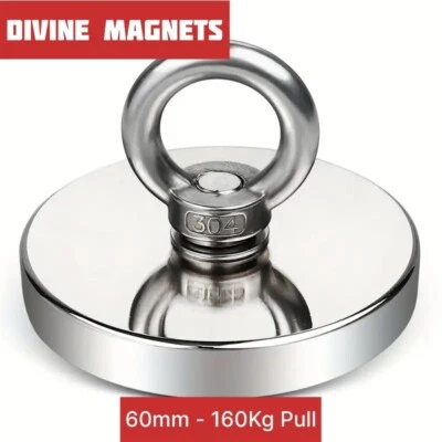 DIVINE TECH MAGNETS Neodymium Fishing Magnets Super Strong Pull Magnet Force D60mm With 160KG Pull