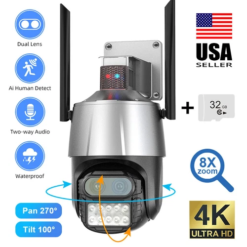 Dual Lens HD 8MP Wireless Wi-Fi IP Camera Outdoor CCTV PTZ Home Security IR Cam - Picture 2 of 13