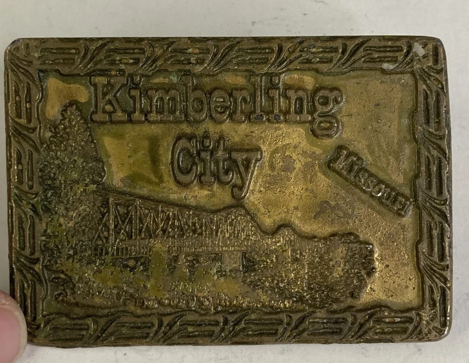 Vintage “Kimberling City, Missouri” Solid Brass 3” Rectangle Belt Buckle - Image 3 of 4