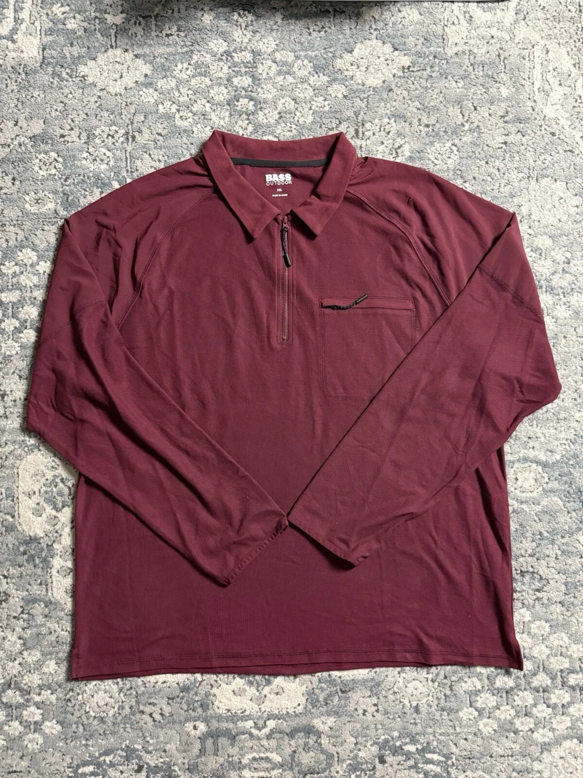 Bass Outdoor Men’s Long Sleeve Zip Shirt Polo Burgandy Size 2XL NWT