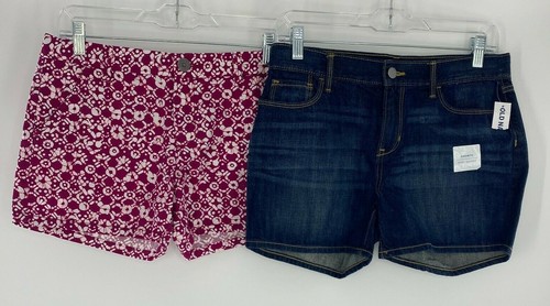 Old Navy Shorts Jean Denim Geometric Adjustable Waist Shorts Girls 16 Lot of 2
