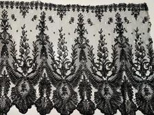 ANTIQUE CHANTILLY OR LILLE BLACK LACE BORDER 2PCS 1880-1900s *AS IS*