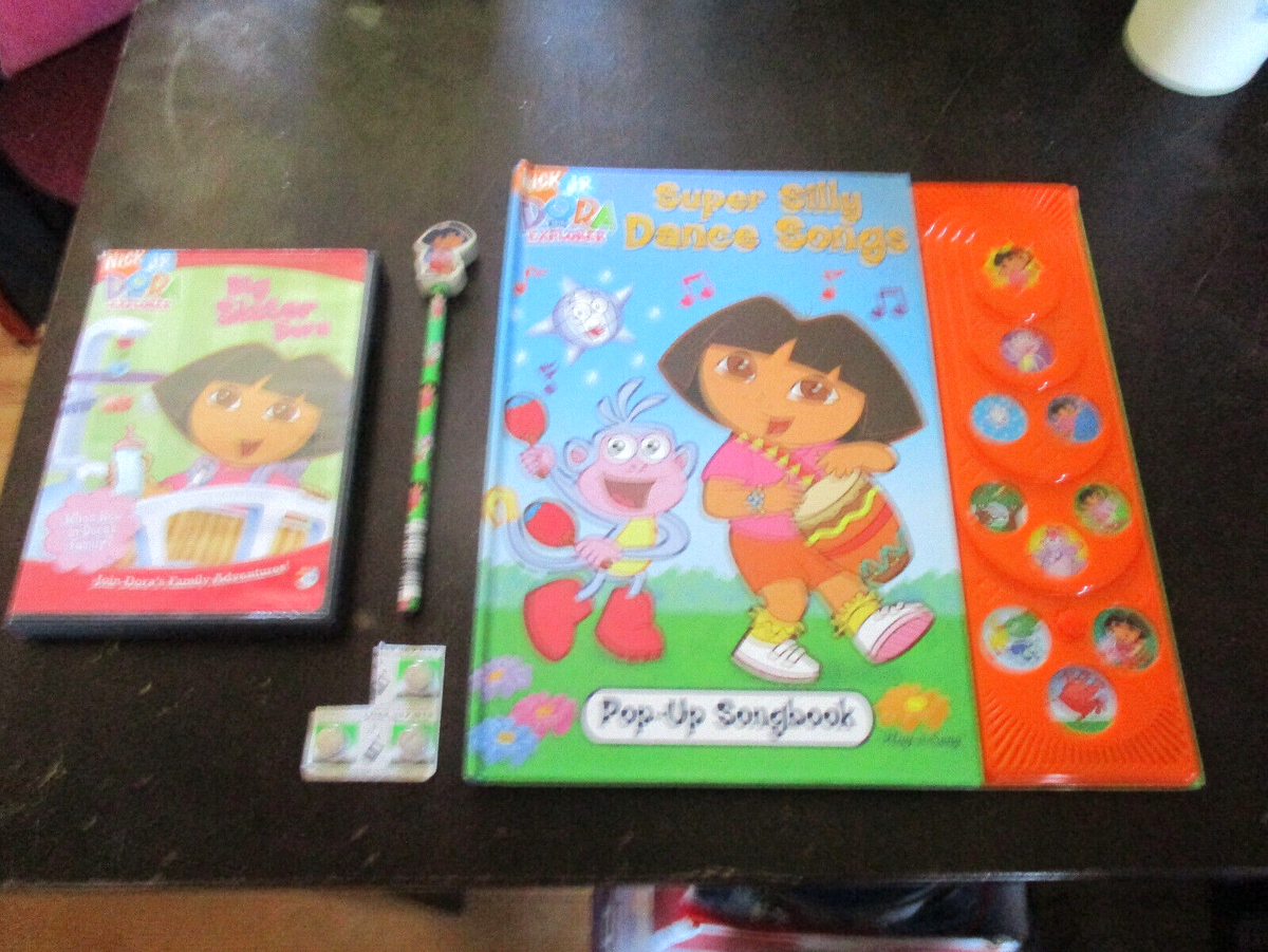 DORA THE EXPLORER,SUPER SILLY DANCE SONGS,POP-UP SONG BOOK  BILINGUAL,DVD,+PENCIL