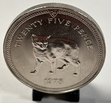 1975 Isle Of Man 25 Pence Cat Crown