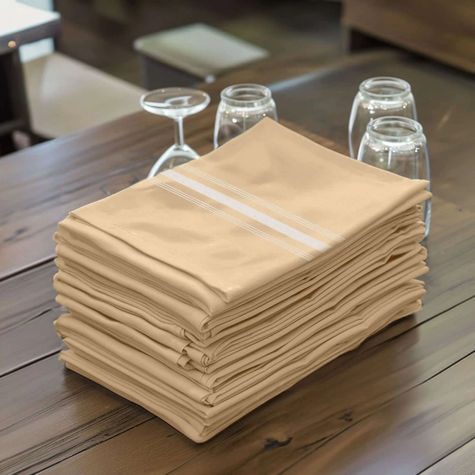 10 pcs Champagne White Polyester 18x22" TABLE NAPKINS Stripes Wedding Party - Image 4 of 4