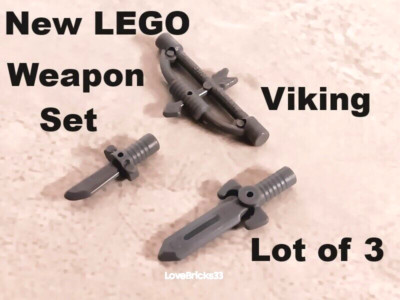 New LEGO Viking Weapons Set Lot of 3 Dark bluish Gray DAGGER Drawn Bow Arrow