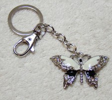 Butterfly Keychain Enameled, Jeweled Stainless Steel, Belt Clip 1443