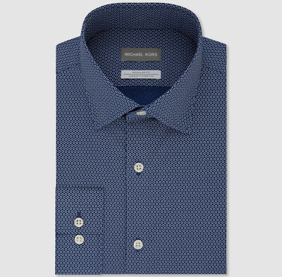 $85 Michael Kors Men Regular-Fit Blue Print Stretch Dress Shirt