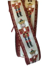 1.5 in Wide X 50 Yards - Premium Holiday Wired Ribbon - Nutcracker With Red Trim
