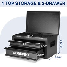 15 Inch Tool Box, Metal Tool Box w/2 Drawers&1 Top Storage, Heavy Duty Portable