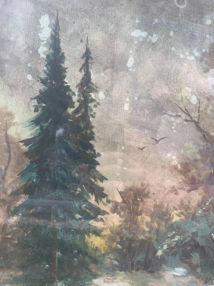 Wild Boars Rome FESSLER Signed Oil Painting Winter Hunting Landscape of Wild Boars ...