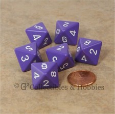 NEW Set of 6 Purple D8s w/ White Numbers RPG D D Gaming Eight Sided Dice Chessex