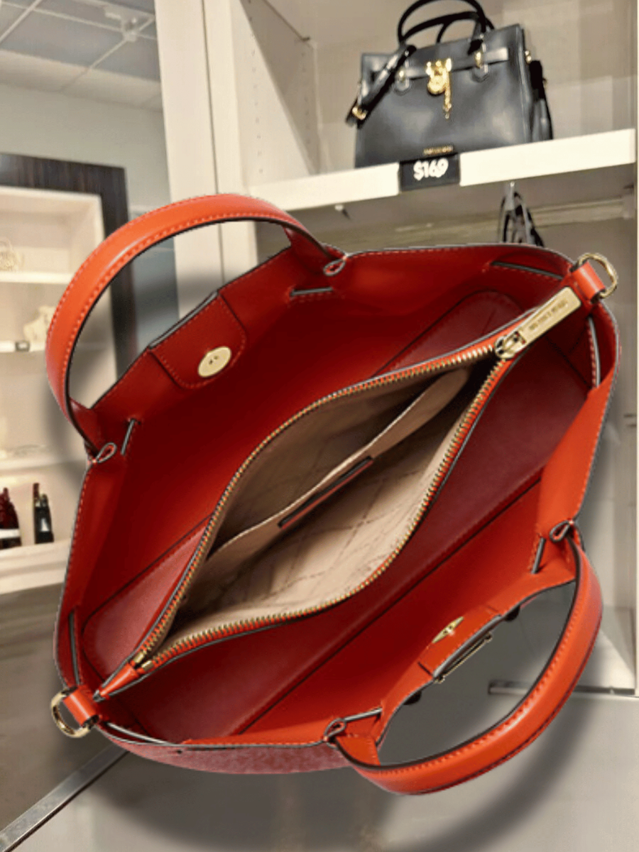 Michael Kors Carson Women Medium Logo Crossbody Satchel Handbag Purse Red  Clay