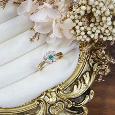 Vintage 9 kt Gold grüner Achat & Diamant Kle...