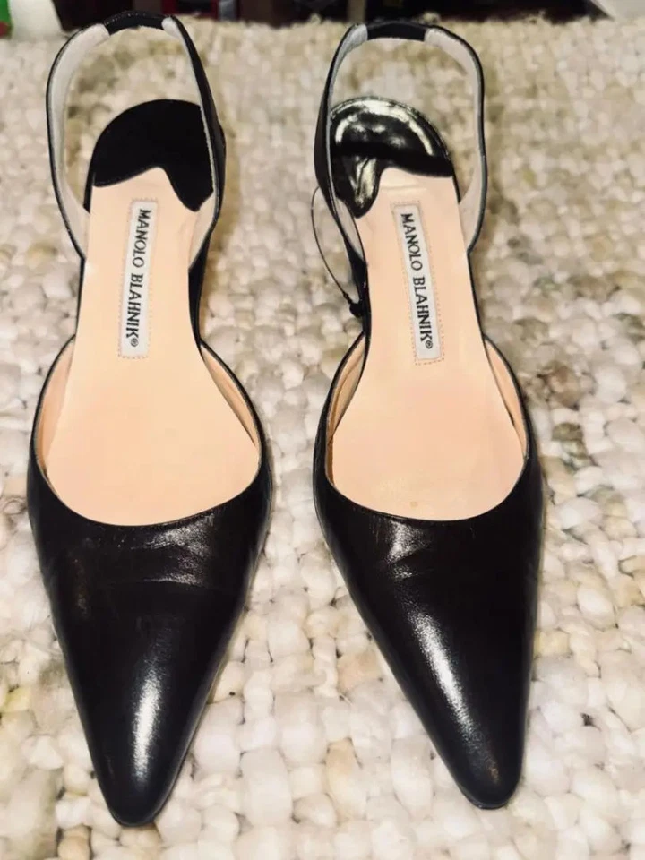 Zapatos de tacón Manolo Blahnik Carolyne Napa negros talla 7,5 cuero elegantes Foto 2 de 2