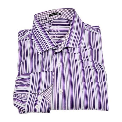 Bugatchi Uomo Men's Casual Long Sleeve Shirt Purple Stripe Pattern 15.5-35''