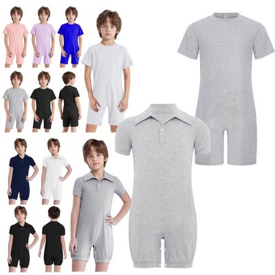 US~ Special Needs Kids Short Sleeve Bodysuit Jumpsuit Romper Adaptive Clothing