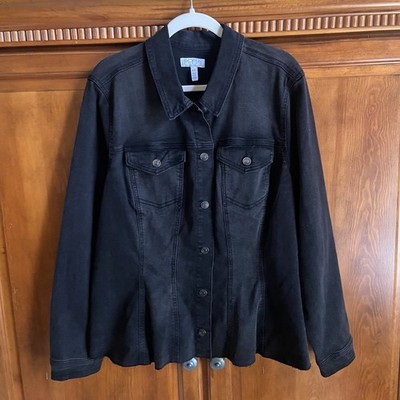 Sofia Jeans Sofia Vergara Peplum Denim Jean Jacket Size XXL Black Button Flared