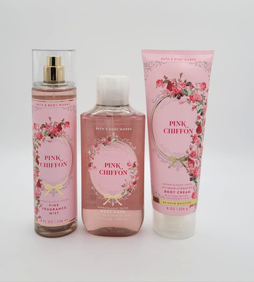 【Pink Chiffon】Bath&bodyworks ボディクリーム　３本 Bath & Body Works Pink Chiffon Body Mist Shower Gel & Body Cream