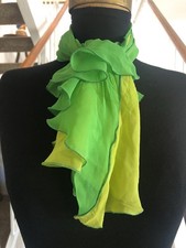 1970's Green Ruffle Neck Scarf Classic Two Tone Classic Chiffon
