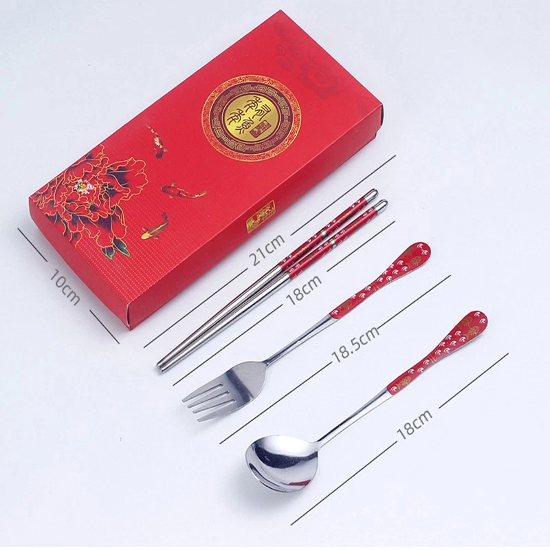 3PC Tableware Stainless Steel Chopsticks Spoon Fork Gift Box Portable Travel _wa - Bild 3 von 4