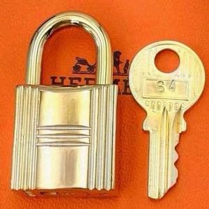 Authentic Used Hermes Cadena No.64 Padlock 24K Gold Plated with Key Charm Excellent