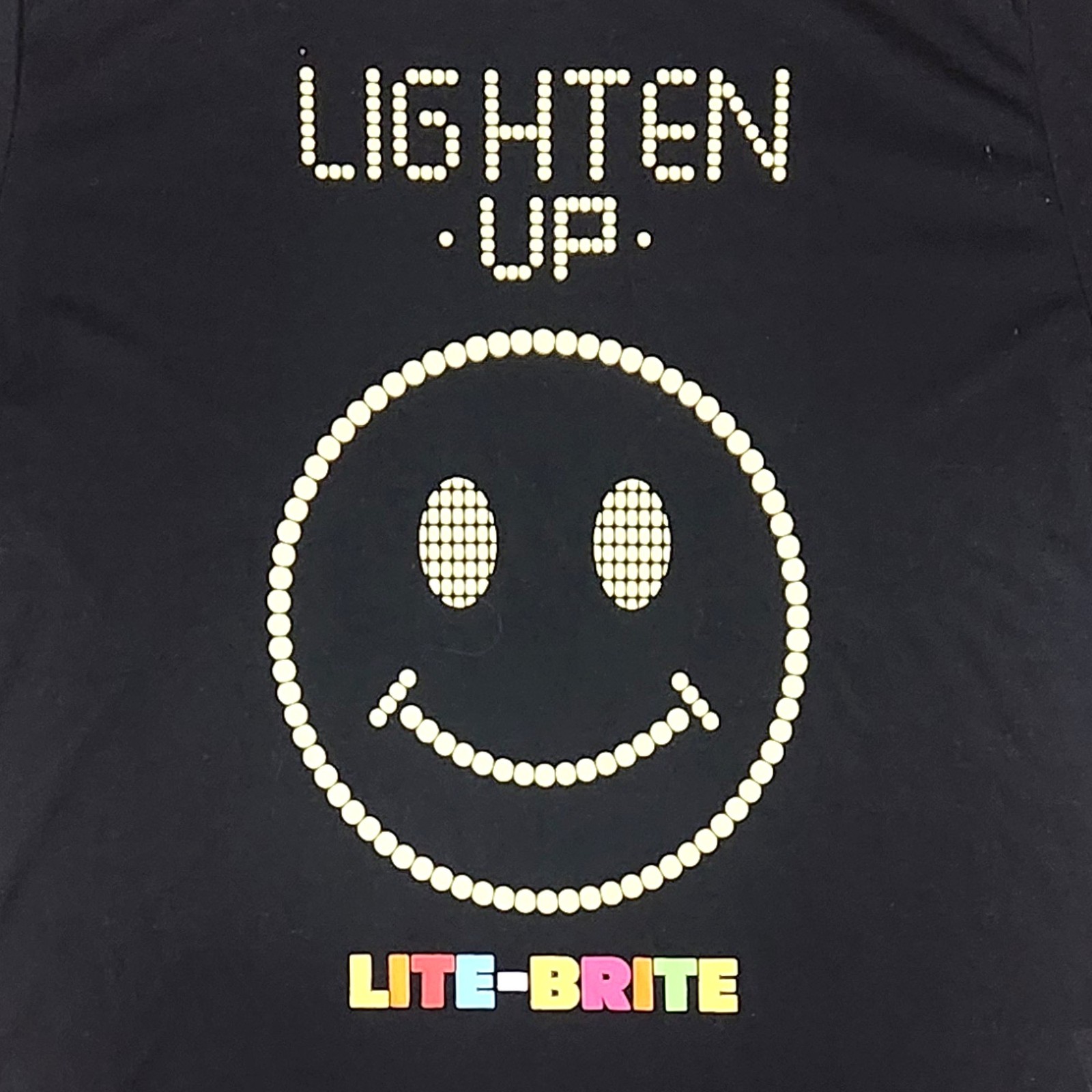 Womens Black Lite-Brite Smile Face Short Sleeve T-Shirt Tee Shirt