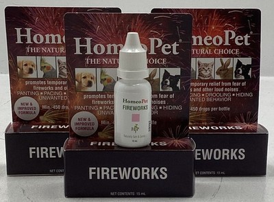 HomeoPet Natural Calming Fireworks Relaxant 15mL Solution Bottle Lot Of 3 Sealed