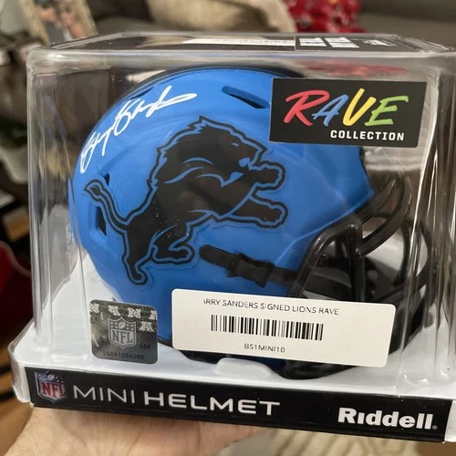 Barry Sanders Signed Detroit Lions RAVE Riddell Speed Mini Helmet - SS COA