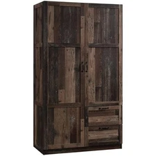 Pemberly Row Engineered Wood Wardrobe Armoire in Rustic Reclaimed Pine/Brown